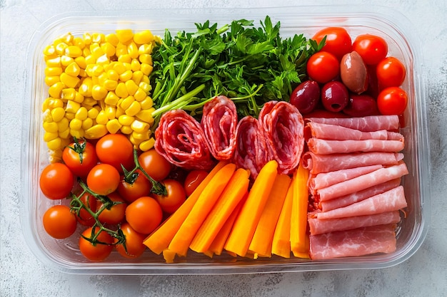 Photo a plastic container filled with different types of food