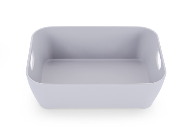 Plastic empty bowl on white surface