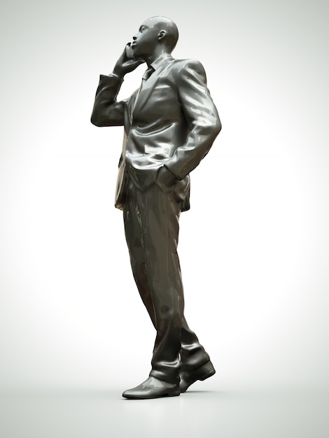 Plastic figure of a black man in a suit talking on the phone