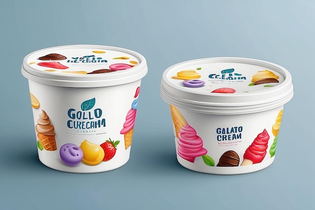 Photo plastic ice cream tub container mockup 3d white paper yogurt round package box vector