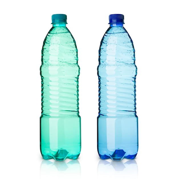 Plastic mineral water bottles isolated on white background