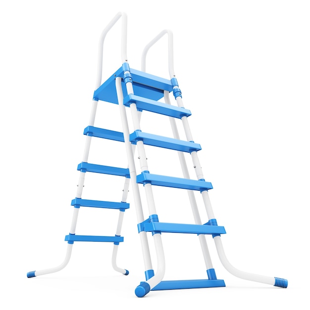 Photo plastic outdoor swimming pool ladder on a white background. 3d rendering.