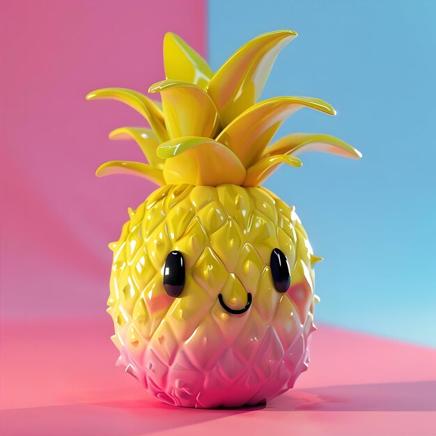 A Plastic Pineapple With A Pink Face And A Smiley Face