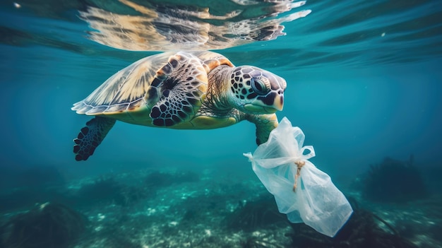 Plastic Pollution In Ocean Turtle Eat Plastic Bag Environmental Problem