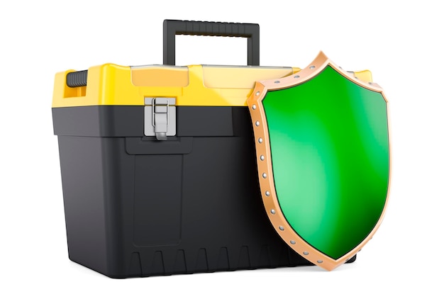 Plastic toolbox with shield 3D rendering