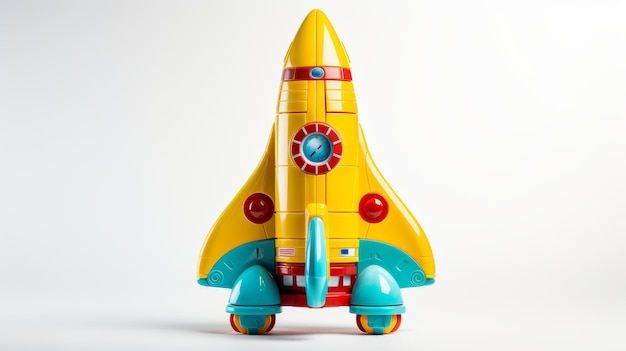 Photo plastic toy rocket ship on a white background