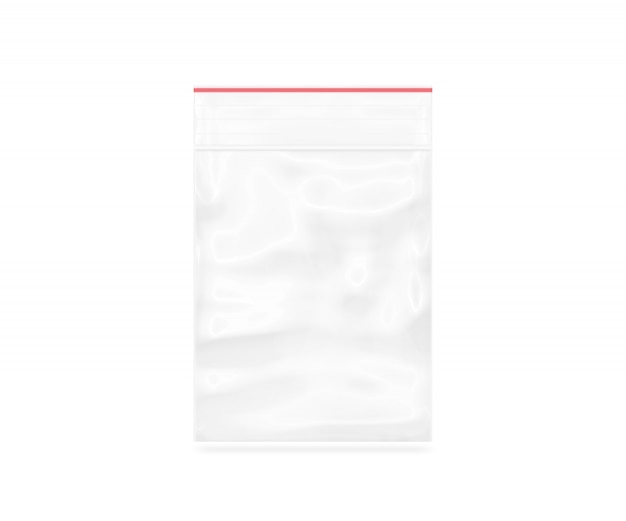 Plastic transparent zipper bag isolated on white