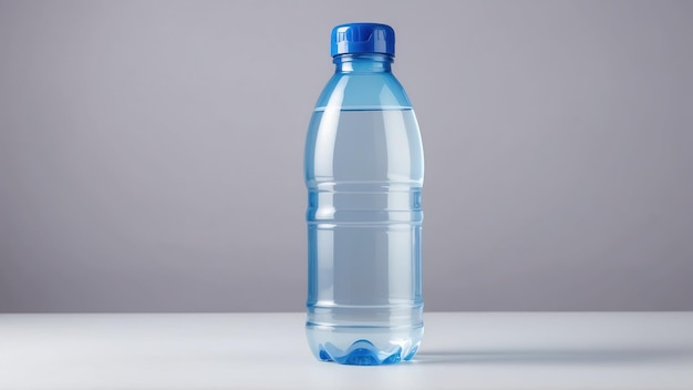 Plastic water bottle mockup with a gray background without text or label