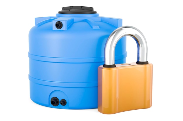 Plastic Water Tank with padlock 3D rendering