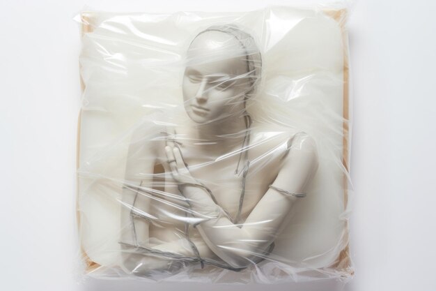 Photo plastic wrapping over a robot adult art white background