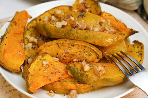 Plate of baked pumpkin