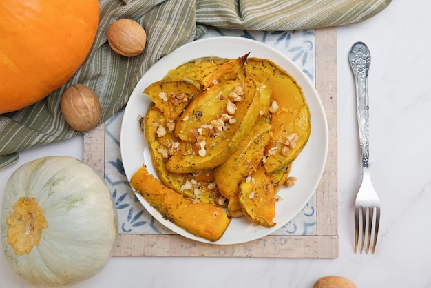 Plate of baked pumpkin