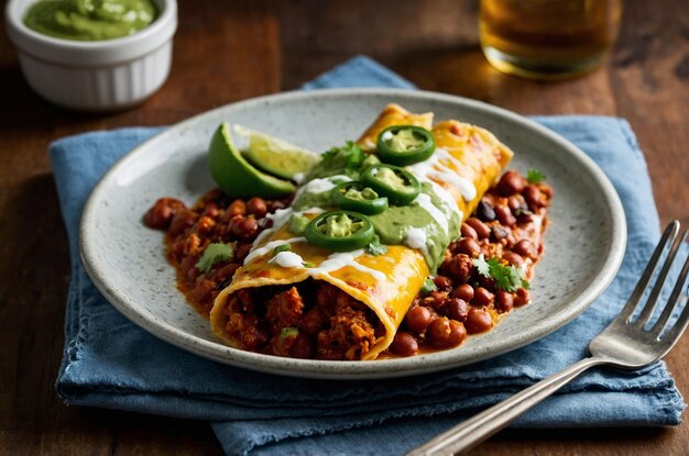 Photo a plate of beans with beans and beans on it