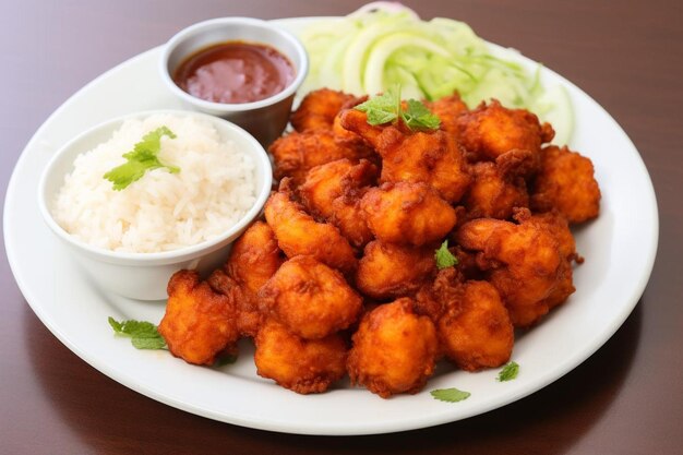 A plate of blackened shrimp with a side of ric Seafood Photos 913jpg