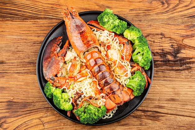 A plate of Boston lobster steamed noodles