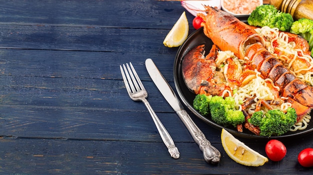 A plate of Boston lobster steamed noodles