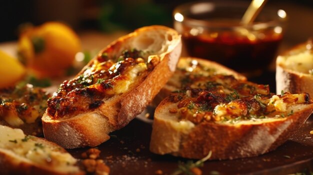 Plate of bread with sauce on top