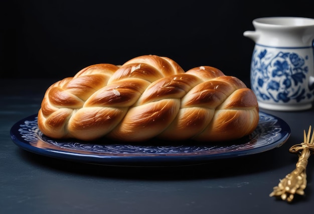 a plate of bread with a teacup and a cup of tea