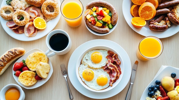 Photo a plate of breakfast food with eggs bacon and eggs