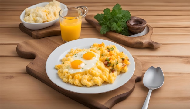 a plate of breakfast food with eggs and eggs on it