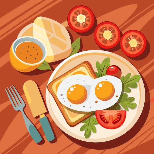 Photo a plate of breakfast with eggs tomatoes and toast