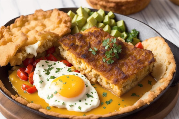 A plate of breakfast with a fried egg and a fried egg.