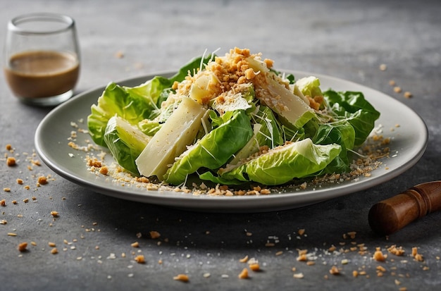 A plate of caesar salad with parmesan sprinkles