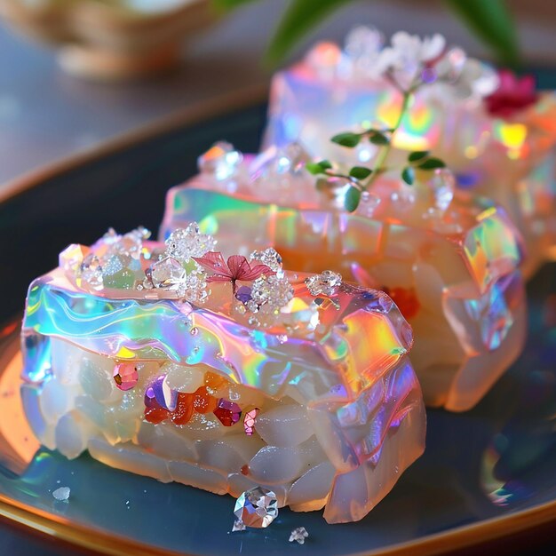 Photo a plate of candy with a rainbow design on it