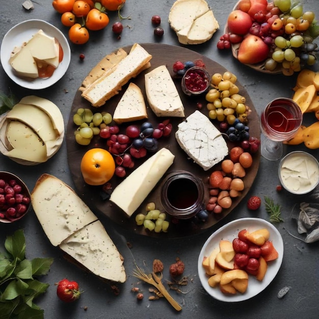 Photo a plate of cheese grapes and other foods including cheese