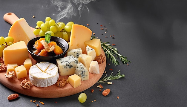 Photo a plate of cheeses and cheese with a smokey smoke