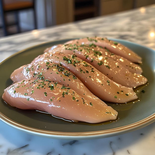 a plate of chicken breast with seasonings on it