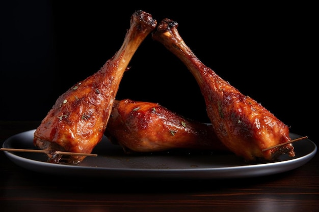 Photo a plate of chicken and a fork on a table