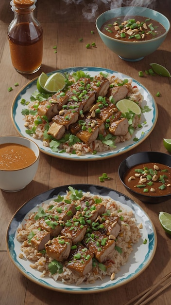 A Plate of Chicken Kebab with Rice