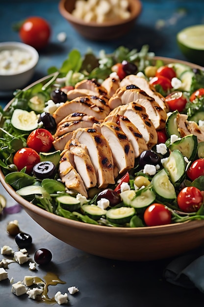 a plate of chicken salad with a salad on it