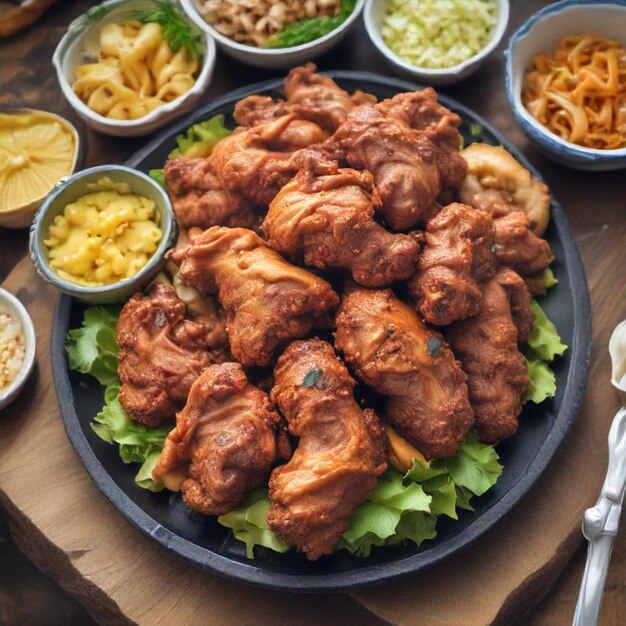 Photo a plate of chicken and vegetables with a fork and a fork on the table