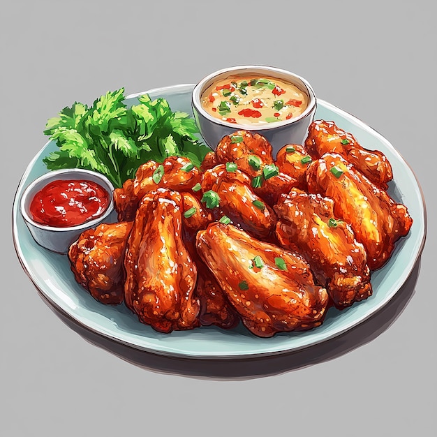 Photo a plate of chicken wings with a dipping sauce and a dipping sauce