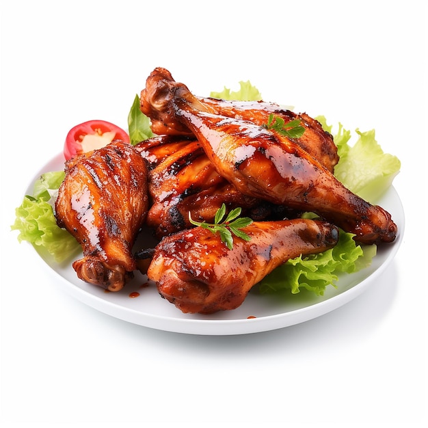 a plate of chicken wings with a green garnish on the top