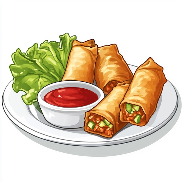 Photo a plate of chinese egg rolls crispy and golden filled with vegetables and served with dipping sauc