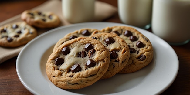 a plate of chocolate cookies with chocolate chips on it