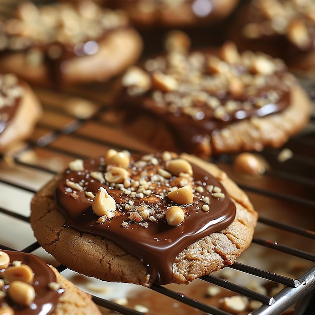 Photo a plate of chocolate cookies with chocolate frosting