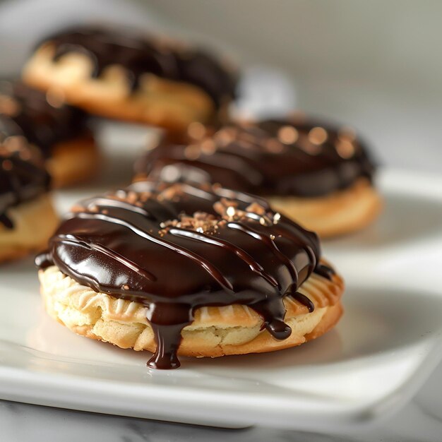 Photo a plate of chocolate cookies with chocolate frosting