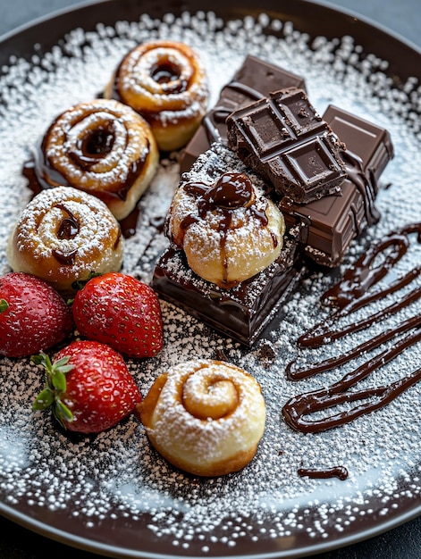 Photo a plate of chocolate covered strawberries and strawberries with chocolate on it