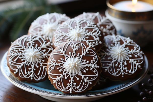 a plate of chocolate cupcakes with flowers on it