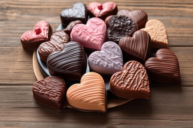 A plate of chocolate hearts with the word love on it