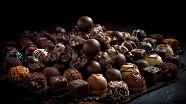 A plate of chocolates with one of them being a chocolate bar.