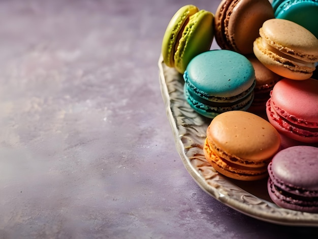 Photo a plate of colorful macaroni and cheesecakes with a green background