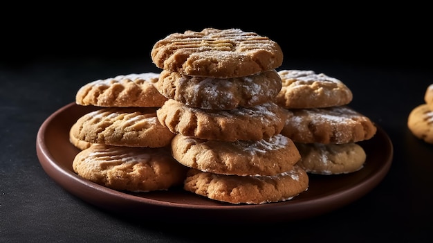 A plate of cookies with a black background