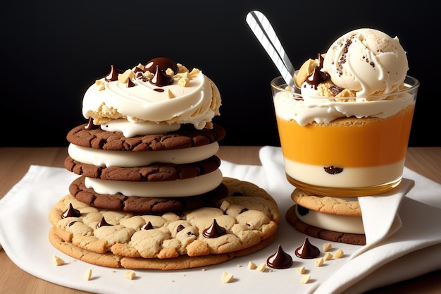 A plate of cookies with a cup of milk behind them