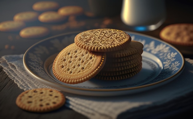 A plate of cookies with a floral pattern. ai generated