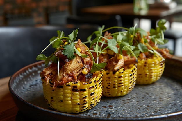 a plate of corned chicken with chives on top of it